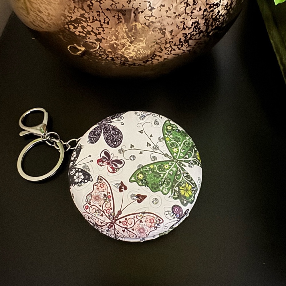 Butterfly Print Compact Mirror Keychain